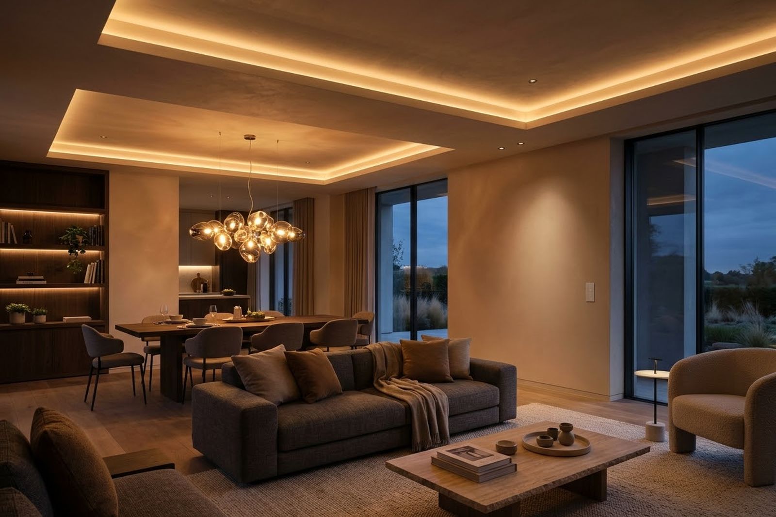 Design-Lichtinstallation in modernem Wohnraum
